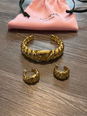 kate spade Gold Twisted Cuff Bracelet with Matching Hoop Earrings
